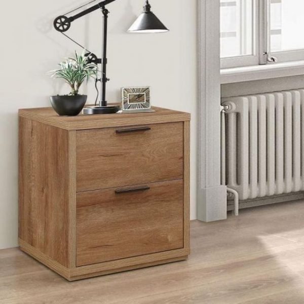 Stockwell Rustic Oak Wooden 2 Drawer Bedside Table