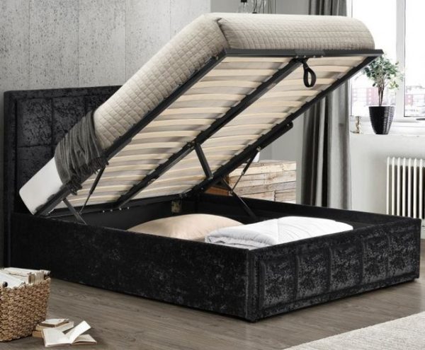 Hannover Black Velvet Fabric Ottoman Storage Bed