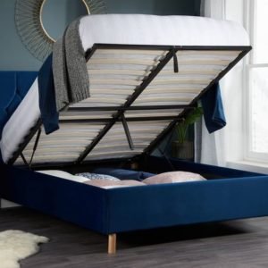 Loxley Blue Velvet Fabric Ottoman Storage Bed