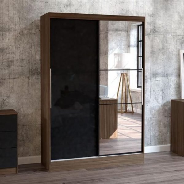 Lynx 2 Door Sliding Mirrored Wardrobe Walnut and Black