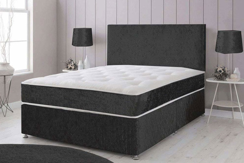 Crushed Velvet Divan Bed W/Headboard, Mattress & Optional Drawers - UK ...