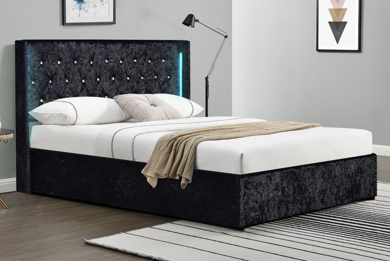 black crushed velvet bed with mattress