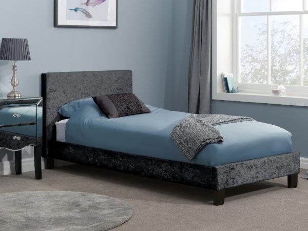 Birlea Berlin Black Crushed Velvet 3' Single Black Crushed Velvet Fabric Bed Image0 Image