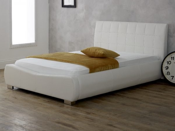 Limelight Dorado White 4' 6 Double White Leather Bed Image0 Image