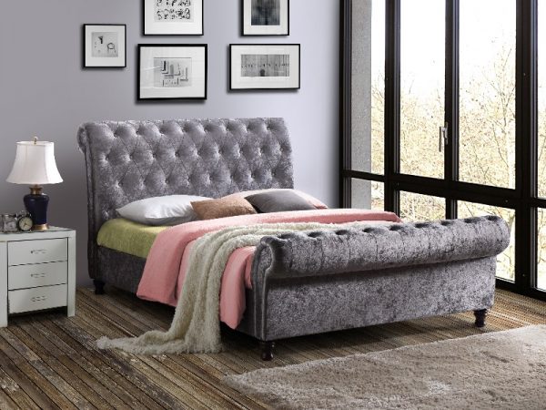 Birlea Castello 4' 6 Double Steel Crushed Velvet Slatted Bedstead Fabric Bed Image 0