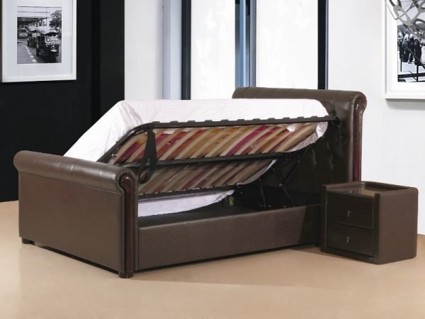 Heartlands Furniture Caxton Faux Leather Storage Ottoman 4' 6 Double Brown Faux Leather Ottoman Bed Image 0