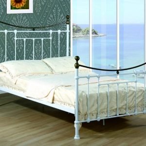 Heartlands Furniture Elizabeth Bed White and Antique Brass 4' 6 Double Metal Bed Image 0