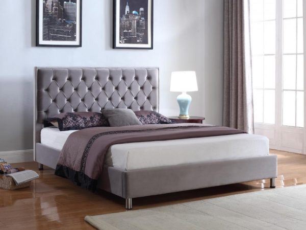 Heartlands Furniture Izabel Velvet Bed  4' 6 Double Grey Fabric Bed Image 0