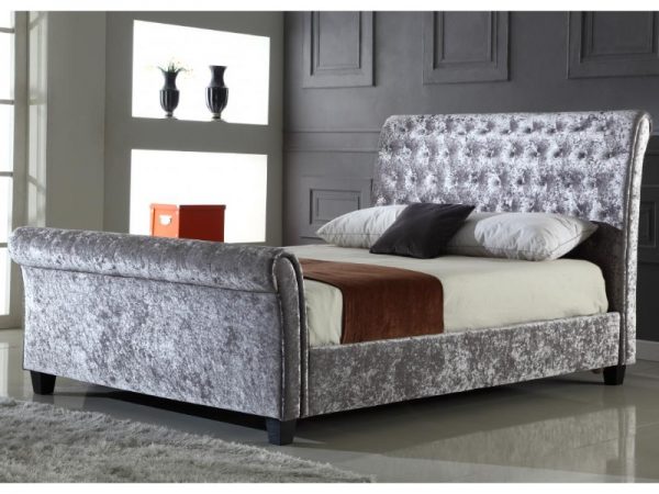 Heartlands Furniture Serenity Crushed Velvet Bed in Silver 4' 6 Double Fabric Bed Image 0