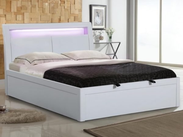 Heartlands Furniture Tanya White High Gloss Storage Bed 4' 6 Double Wooden Bed Image 0