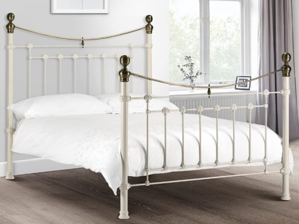 Julian Bowen Victoria Bed 4' 6 Double White Slatted Bedstead Metal Bed Image 0