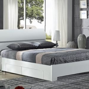 Heartlands Furniture Widney White High Gloss Bed with 4 Drawers 4' 6 Double Wooden Bed Image 0