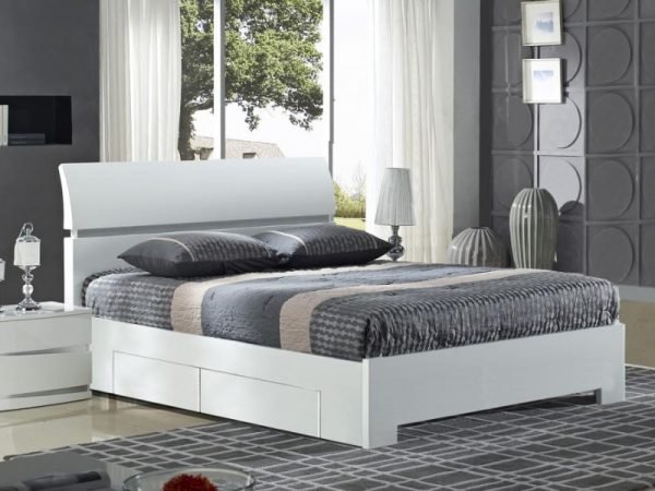 Heartlands Furniture Widney White High Gloss Bed with 4 Drawers 4' 6 Double Wooden Bed Image 0
