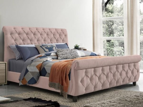 Westpoint Mills Morgan 4' 6 Double Blush Pink Fabric Bed Image 0