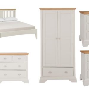 Emily Kingsize Bed Frame with 2 Bedside Chests, Wardrobe and 4 Drawer Chest in  on Furniture Village